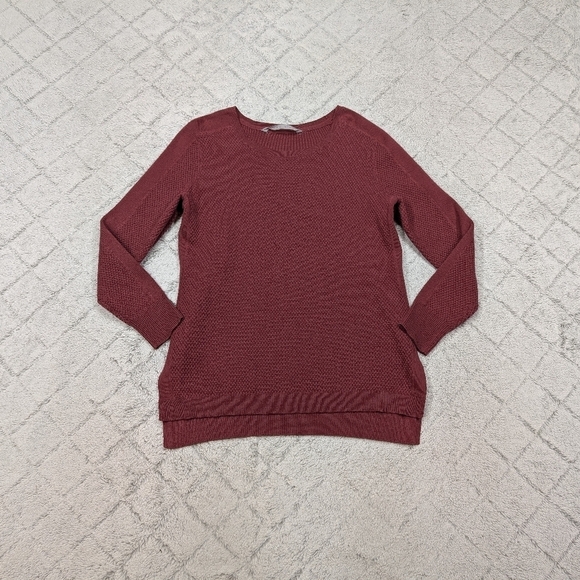 Athleta Sweater Womens L Red Burgundy Wool Thermal Honeycomb Waffle Knit - Picture 1 of 9